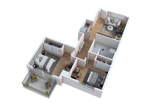 Floor plan for 2 beds, 1 bath, 700 sqft